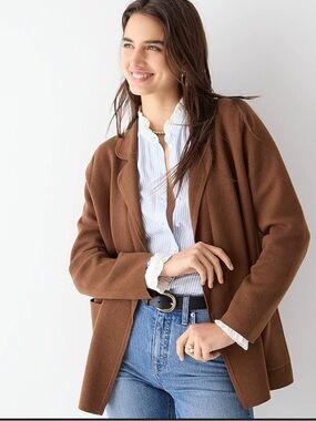 J. Crew Brown Relaxed Notch-Collar Blazer Cotton Merino Wool